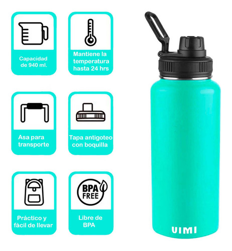 Botella Agua Fría Caliente 940ml Termo Acero Inoxidable Vimi