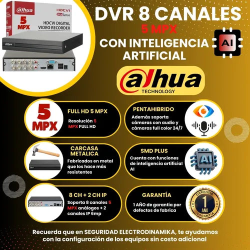 Kit Cctv 5 Mpx Dahua Dvr 8 Ch + 8 Cámaras 5 Mpx + Disco D