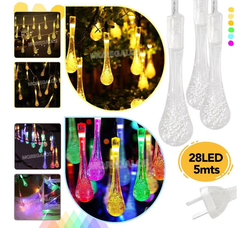 Guirnalda 28 Luces Led Gotas Enchufe Luz Navidad 5 Mts Deco