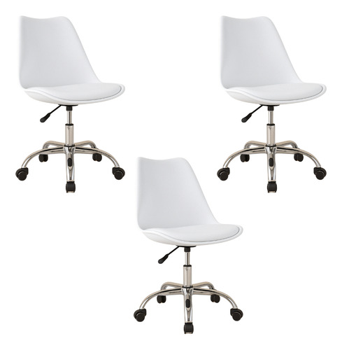Silla Giratoria Moderna Ejecutiva De Oficina Con Cojín 3 Pzs Color Blanco Material Del Tapizado Cuero Sintético