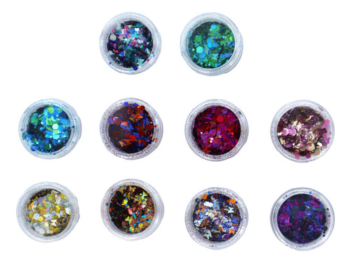 10 Glitter Encapsulado Flocado Pedrarias Caviar Strass Unhas Cor HS-705