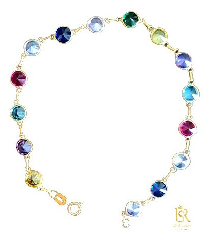Pulseira De Ouro 18k Reforçada Com 15 Pedras Redondas Com Nf