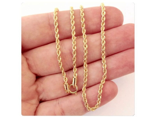 Conjunto Corda Torcido + Pulseira 3mm Ouro 18k