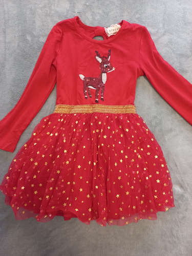 Vestido Importado Nena 5 Años Tul Lentejuelas Rojo 