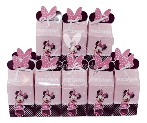 20 Cajitas Golosineras Milk Box Minnie Mouse Rosa Y Negro