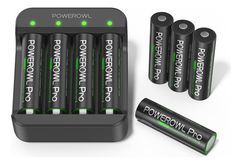 Powerowl Bateras Aa Recargables De Litio Con Cargador, Volta