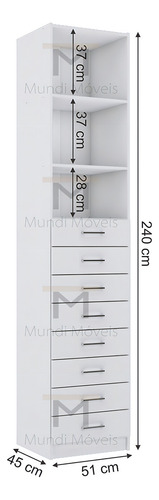 Módulo Closet Torre Com 8 Gavetas + 3 Prateleiras M378.b Cor Branco