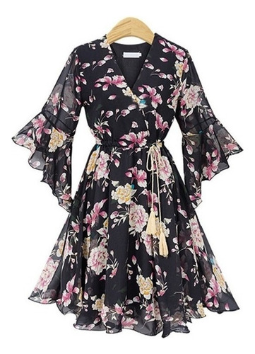 Chiffon Floral Print Casual Dress Short Loose