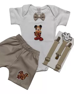 Roupa Fantasia Mickey Safari Para Bebe Com Suspensório Festa
