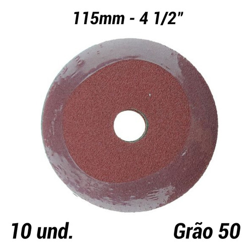 10 Un. Disco De Lixa Fibra 115mm Aço, Inox, Ferro Grão 50