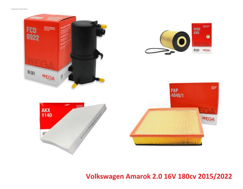 Kit De Filtros Volkswagen Amarok 2.0 16v 2015/2022 Wega
