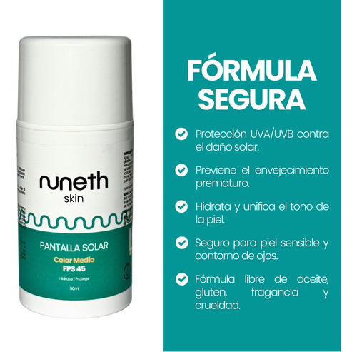 Nuneth - Pantalla Solar Color Medio, Fps 45, 50ml