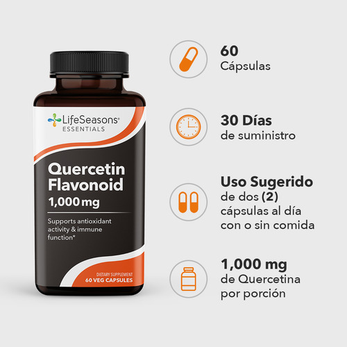 Lifeseasons Flavonoide Quercetina 1000 Mg 60 Cápsulas Sabor Sin Sabor