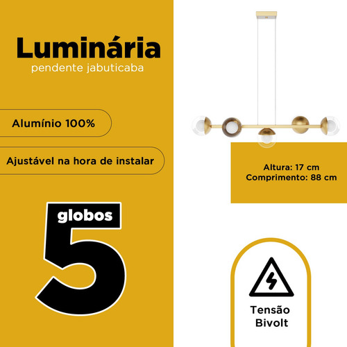Pendente Lustre Jabuticaba 5 Globos Especial 1,5m Fio Bivolt
