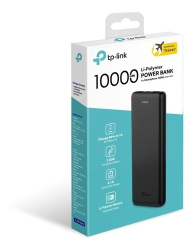 Imagen 1 de 5 de Cargador Portatil Tp Link Tl Pb10000 10000 Mah 2 Usb 2.1 A