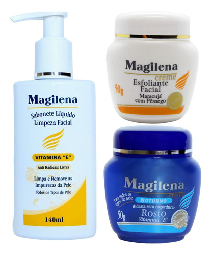 Magilena Kit Facial 1 Sabonete Liq Vitamina E + 2 Cremes 50g Momento De Aplicação Dia/noite Tipo De Pele Todo Tipo De Pele