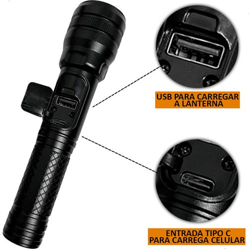 Lanterna Led W100 10.000 Lumens Ajustavel Bateria Digital