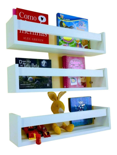 Prateleira Para Colocar Livros Nicho Mdf Branco 3peças 55 Cm