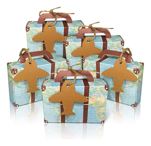 50 Cajas Para Regalos Para Maletas Con Mapas Del Mundo, Caja