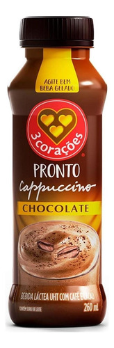 Cappuccino Pronto Chocolate 3 Corações 260ml (6x)