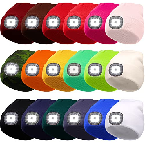 Paquete De 18 Gorros Unisex Luz Led, Linterna Frontal 4...