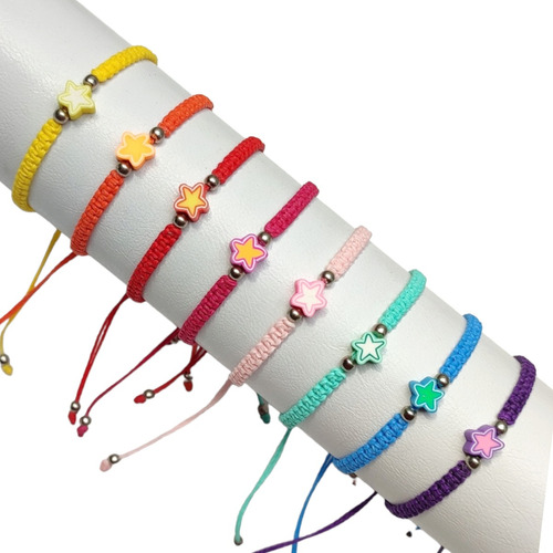 Pulsera Tobillera Estrella Fimo Colores Hilo Regulable