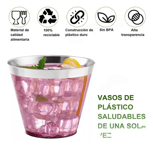 50 Vasos Desechables Plástico Elegantes Fiesta Bodas 9oz