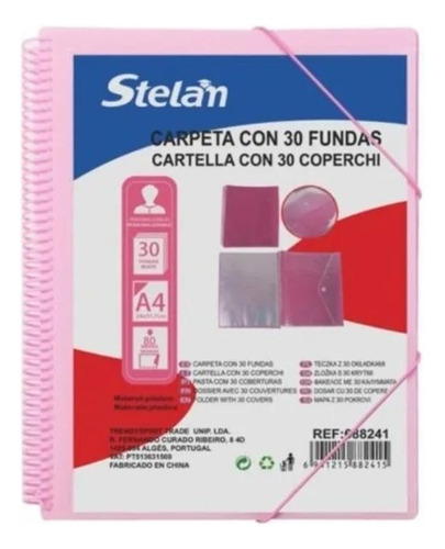 Carpeta Archivador De Documentos 30 Fundas Con Espiral A4 Color Rosa Claro