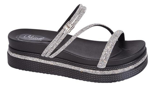 Sandalias Negras Con Brillos Efecto Diamante De Mujer 6cm