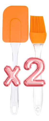 Duo Espatula Miserable Brocha Silicona Cocina Repostería Color Naranja