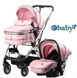 Coche Con Mango De Cuero De Aluminio De Lujo Y Porta Bebe Color Rosa