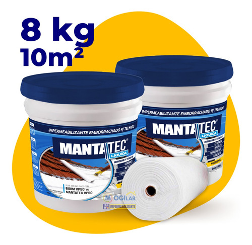 Kit Manta Líquida 8 Kg + 10 M2 Tecido Mantatec Vp 50 Telhado