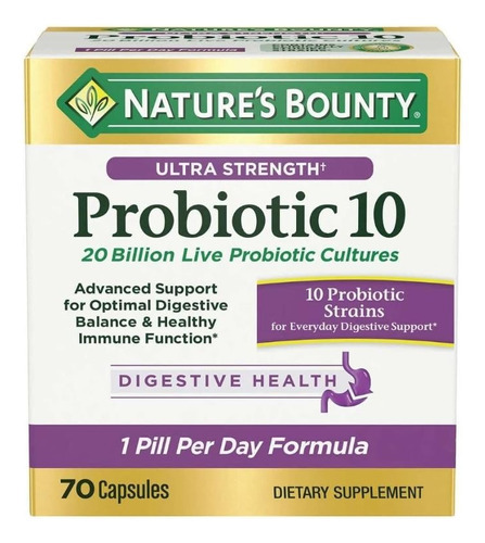 Probioticos 10 Extra Fuerte Nature Bounty Salud Digestiva 70 Sabor Sin Sabor