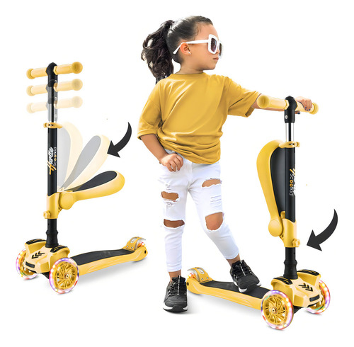 Hurtle Scooter con Luces para Niños Patin del Diablo de 3 Ruedas con Asiento y Altura Ajustable para Niñas y Niños de 1 Año en Adelante