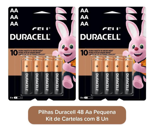 48 Pilhas Duracell Aa Pequena 6 Cartelas C/8 Unidades 1,5v