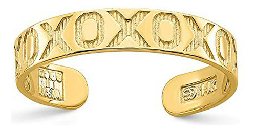 Anillo Para Pie - Solid 14k Yellow Gold X And O Pattern Toe