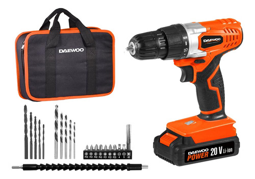 Taladro Destornillador Inalámbrico Daewoo 20v +bolso +acces. Color Naranja Frecuencia 50 Hz