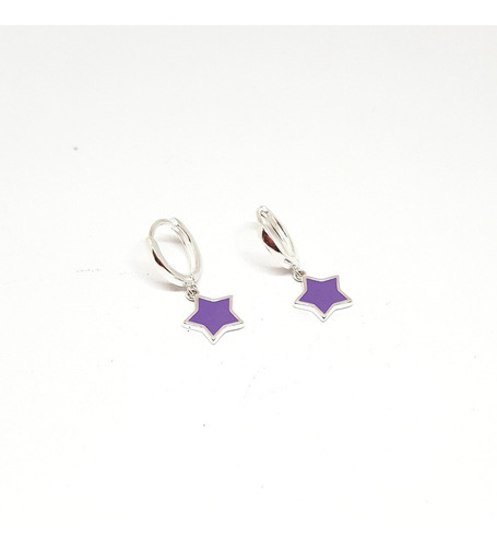 Aros Argollas Plata 925 Con Estrella Colgante Violeta