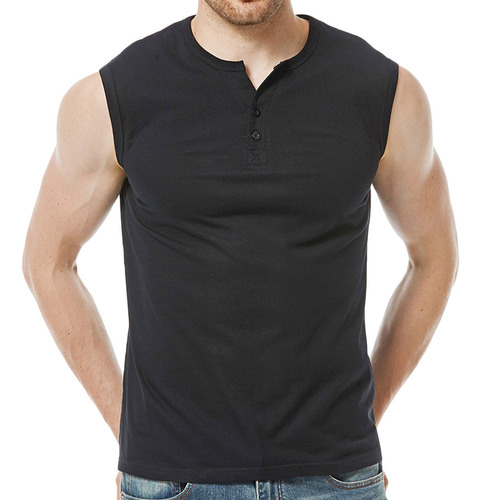 Chaleco Deportivo Liso Sin Mangas Para Hombre, Con Botones,