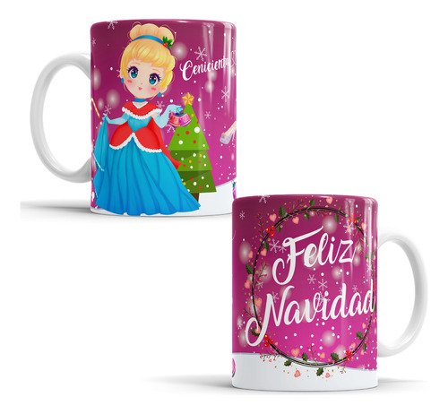 Taza Navideña Princesas Disney Personalizada 11oz Mod664