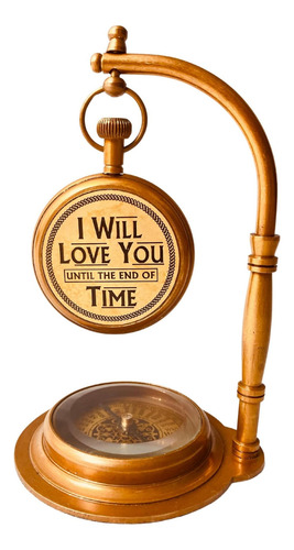 Reloj De Mesa De Latón Aladean Con Brújula | Reloj De Escrit