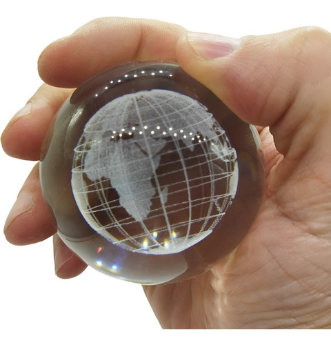 Enfeite De Vidro Peso Papel Esfera 3d Globo Mapa Mundi 6cm 