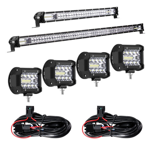 Kit Barra Luz Led 8 Pieza Todoterreno Doble Fila Antiniebla