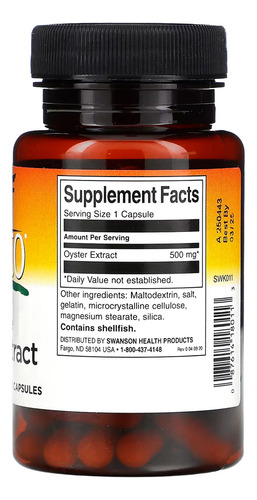 Extracto de ostra japonesa, 500 mg, Swanson, 60 cápsulas, sabor sin sabor