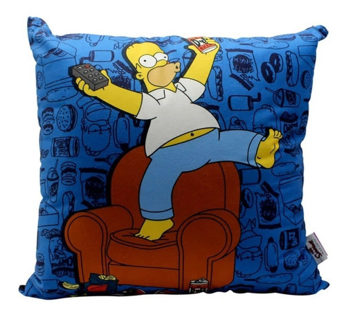 Almofada Fibra Veludo 40x40cm Homer Comida - Zona Criativa Cor Azul Desenho do tecido Simpsons Homer Comida
