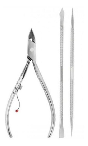Imagem 2 de 3 de Alicate Cutícula Mundial Prof 722 Inox+espátula Dupla+palito
