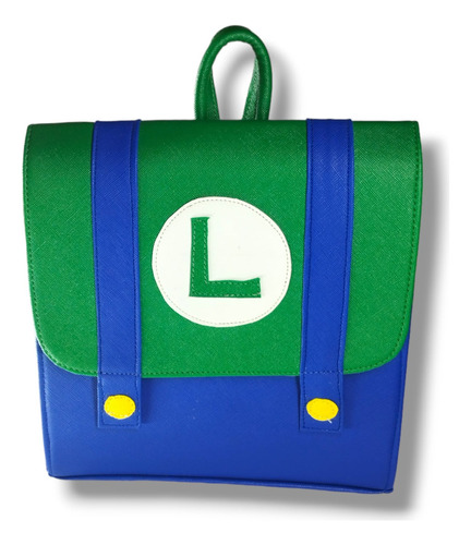 Mochila Mario Bross Y Luigi Kawaii Color Verde Diseño De La Tela Liso