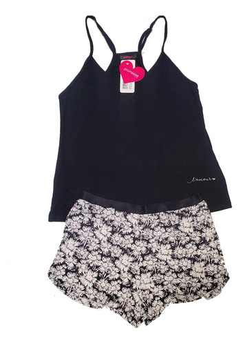 Pijama Verano Musculosa Negra Short Estampado Promesse