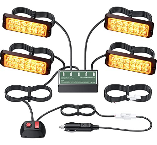 Eypins Led Amber Strobe Lights,4 Pcs Car Strobe Flashing Lig