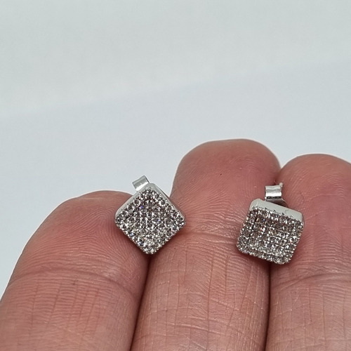 Imagen 4 de 10 de Aros Plata Rodinada Cuadrado Con Cubic